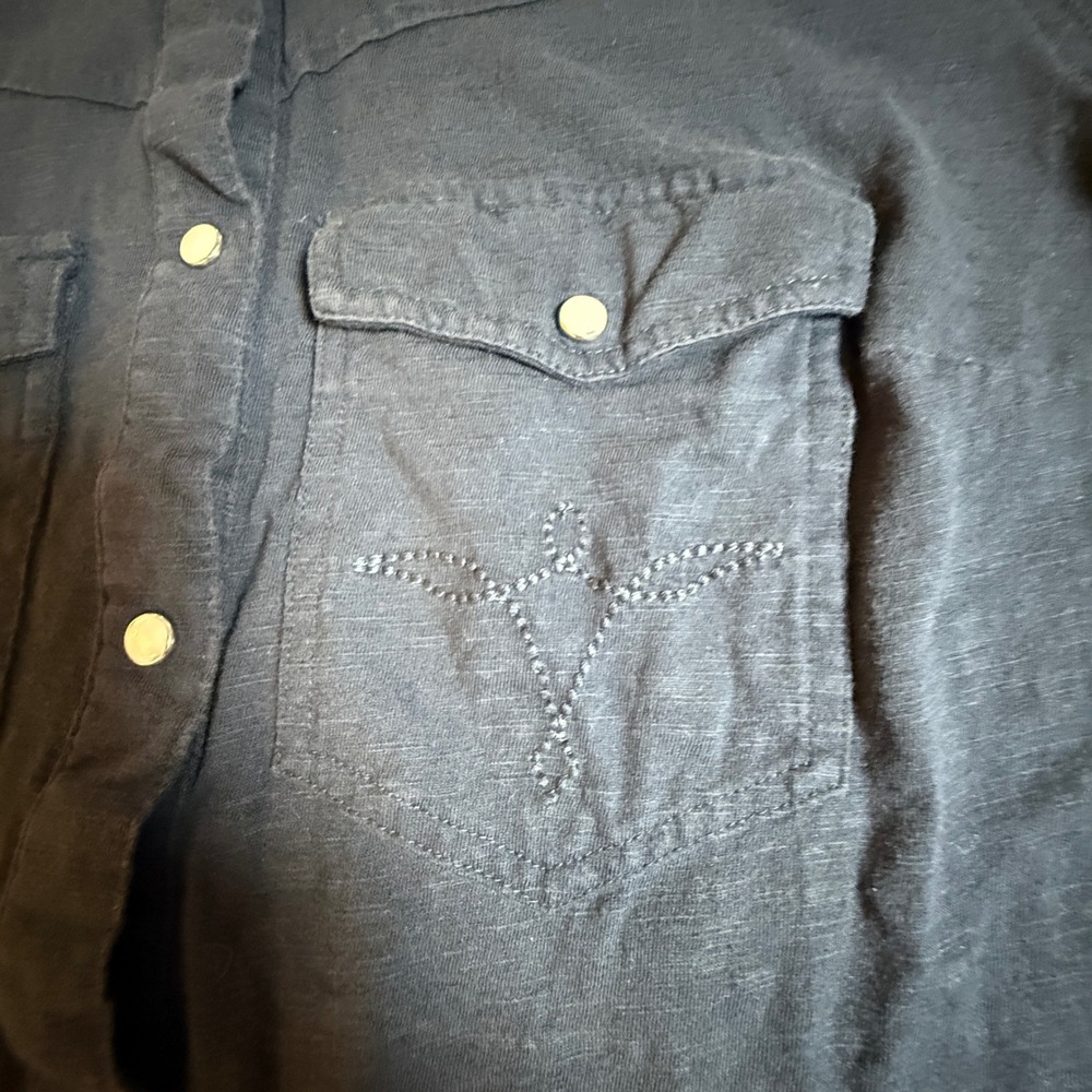 Shyanne Womens Western Pearl Snap Shirt Navy Cotton Long Sleeve Embroidered L - Picture 4 of 11
